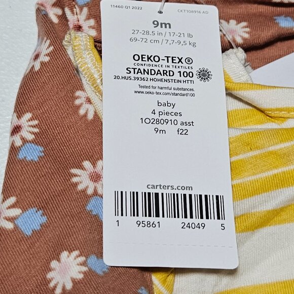 Carters Baby Girl Size 6-9M Floral & Stripe 4 Piece Set Bodysuit Legging Jeans - Picture 7 of 8